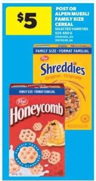 Post or Alpen Muesli Family Size Cereal