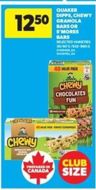 Quaker Dipps, Chewy Granola Bars or S'mores Bars
