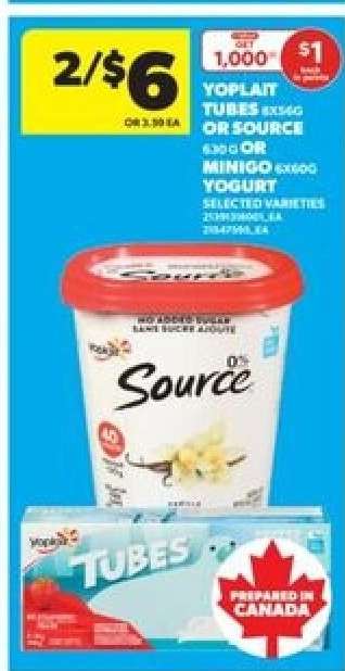 Yoplait Tubes or Source Yogurt