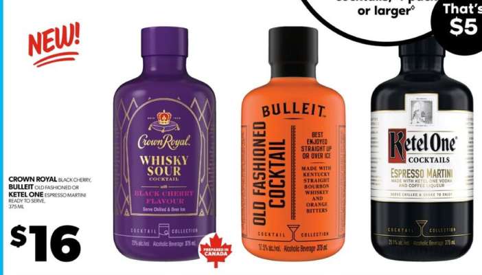 Crown Royal, Bulleit, Ketel One Cocktails