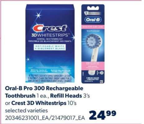 Oral-B Pro 300 Rechargeable Toothbrush, Refill Heads, or Crest 3D Whitestrips