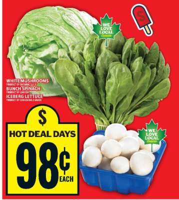 White Mushrooms, Bunch Spinach, Iceberg Lettuce