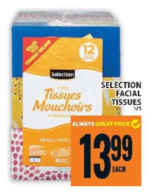 SELECTION FACIAL TISSUES 12'S
