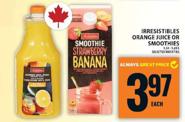 Irresistibles Orange Juice or Smoothies