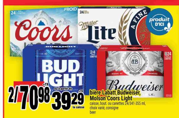 bière Labatt, Budweiser, Molson Coors Light