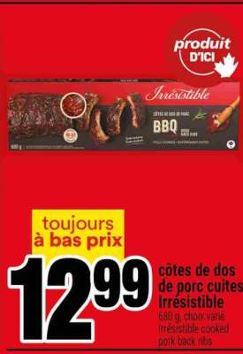 CÔTES DE DOS DE PORC CUITES IRRÉSISTIBLE