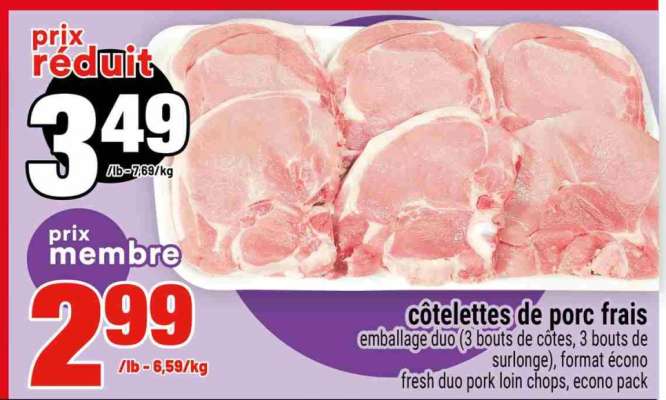 CÔTELETTES DE PORC FRAIS