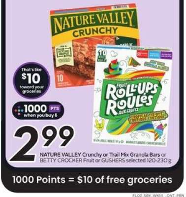 NATURE VALLEY Crunchy or Trail Mix Granola Bars or BETTY CROCKER Fruit or Gushers