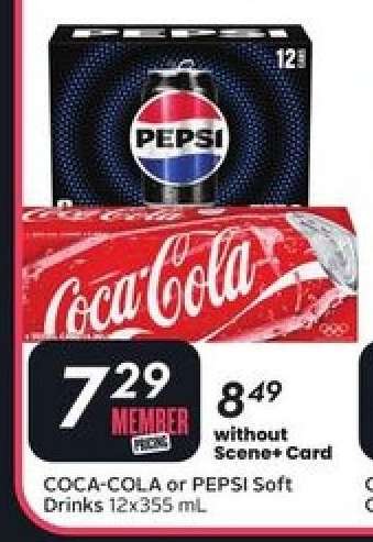 COCA-COLA or PEPSI SOFT DRINKS, 12x355 mL