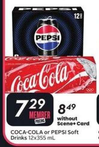 COCA-COLA or PEPSI SOFT DRINKS, 12x355 mL