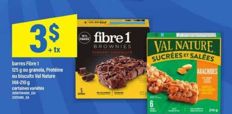 barres Fibre 1 ou granola, Protéine ou biscuits Val Nature