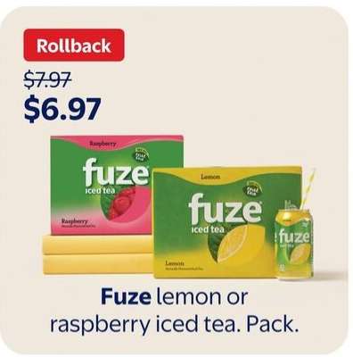 Fuze Lemon or Raspberry Iced Tea Pack