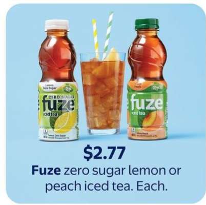 Fuze Zero Sugar Lemon or Peach Iced Tea