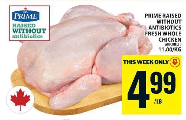 PRIME RAISED WITHOUT ANTIBIOTICS FRESH WHOLE CHICKEN