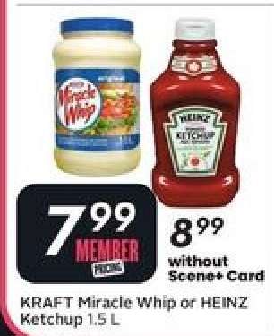 KRAFT Miracle Whip or HEINZ Ketchup 1.5 L