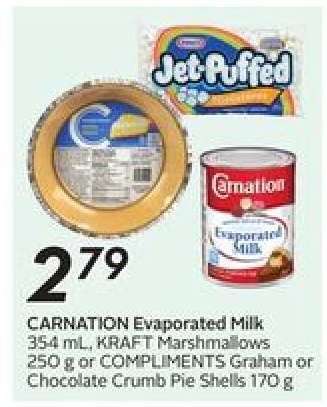 CARNATION Evaporated Milk, KRAFT Marshmallows, or COMPLIMENTS Pie Shells