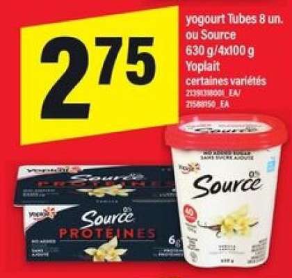 Yoplait yogourt Tubes 8 un. ou Source