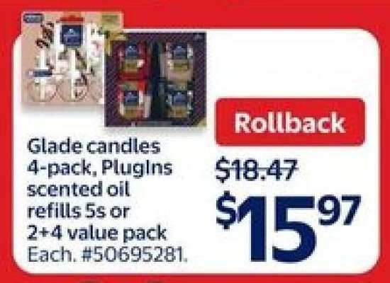 Glade candles 4-pack, Plugins scented oil refills 5s or 2+4 value pack