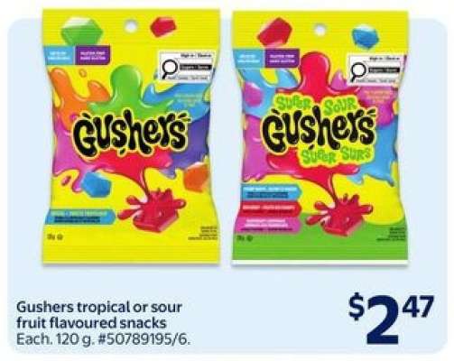 Gushers tropical or sour fruit flavoured snacks