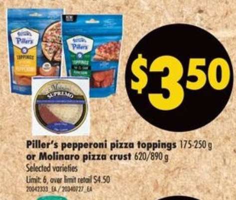Piller's pepperoni pizza toppings or Molinaro pizza crust