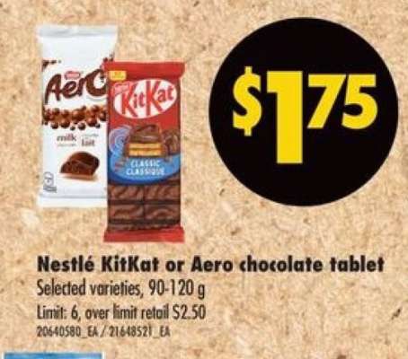Nestlé KitKat or Aero Chocolate Tablet
