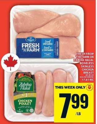 Fresh from the Farm or Zabiha Halal Boneless Skinless Chicken Breast