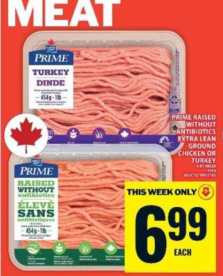 Prime Raised Without Antibiotics Extra Lean Ground Chicken or Turkey