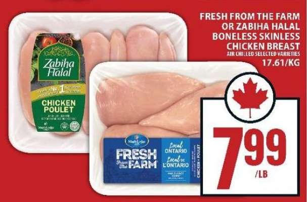 Fresh from the Farm or Zabiha Halal Boneless Skinless Chicken Breast