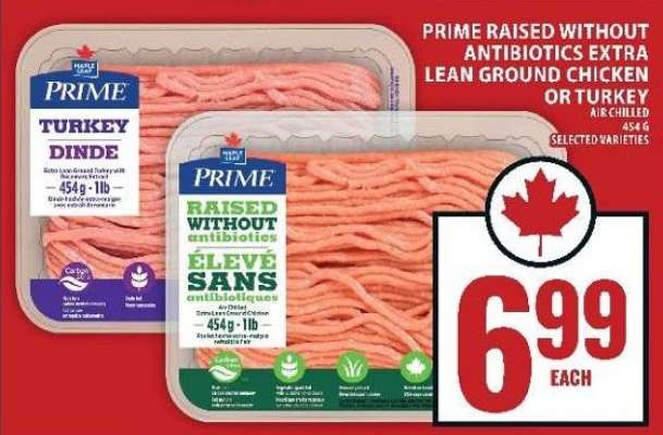 Prime Raised Without Antibiotics Extra Lean Ground Chicken or Turkey