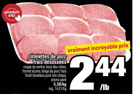 côtelettes de porc frais désossées
