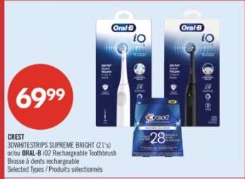 CREST 3DWHITESTRIPS SUPREME BRIGHT (21's) or/or ORAL-B iO2 Rechargeable Toothbrush