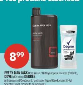 EVERY MAN JACK Body Wash / Nettoyant pour le corps (500mL), DOVE MEN or/ou DEGREE