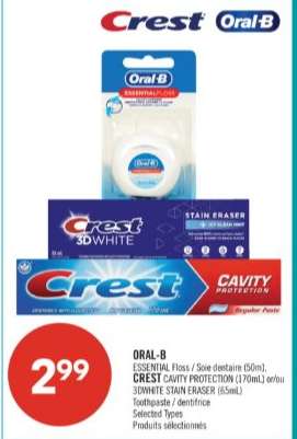 ORAL-B ESSENTIAL Floss / CREST CAVITY PROTECTION / 3DWHITE STAIN ERASER