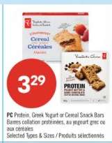 PC Protein, Greek Yogurt or Cereal Snack Bars