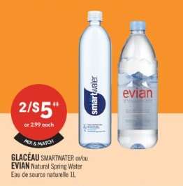 GLACÉAU SMARTWATER or EVIAN Natural Spring Water