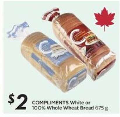 COMPLIMENTS White or 100% Whole Wheat Bread 675 g