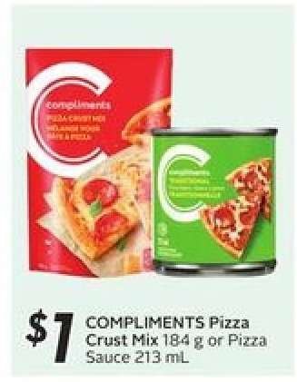 COMPLIMENTS Pizza Crust Mix or Pizza Sauce