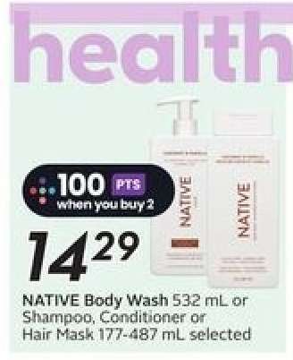 NATIVE Body Wash or Shampoo, Conditioner or Hair Mask