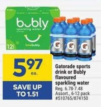 Gatorade sports drink or Bubly flavoured sparkling water