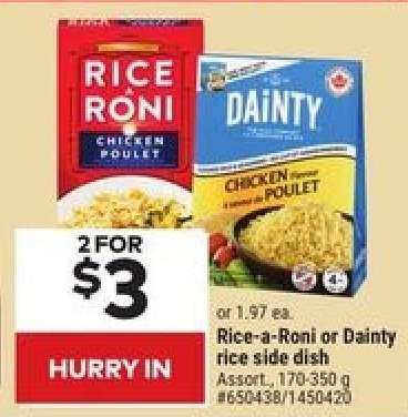 Rice-a-Roni or Dainty rice side dish