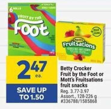 Betty Crocker Fruit by the Foot or Mott's Fruitsations fruit snacks