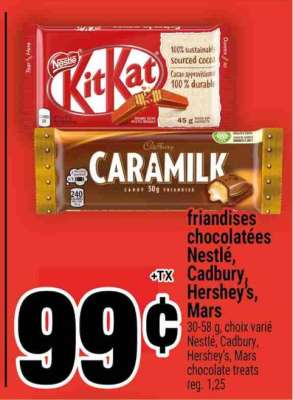 friandises chocolatées Nestlé, Cadbury, Hershey's, Mars