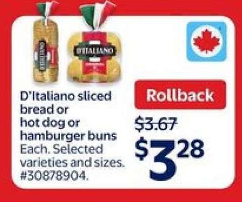D'Italiano sliced bread or hot dog or hamburger buns