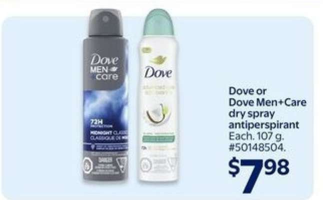 Dove or Dove Men+Care dry spray antiperspirant