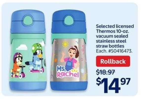 Selected licensed Thermos 10-oz. vacuum sealed stainless steel straw bottles