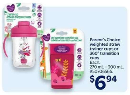 Parent's Choice weighted straw trainer cups or 360° transition cups