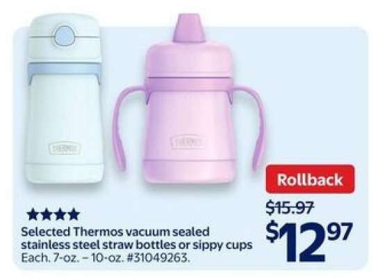 Selected Thermos vacuum sealed stainless steel straw bottles or sippy cups