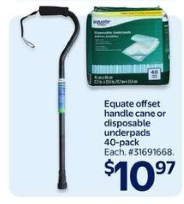 Equate Offset Handle Cane or Disposable Underpads 40-Pack