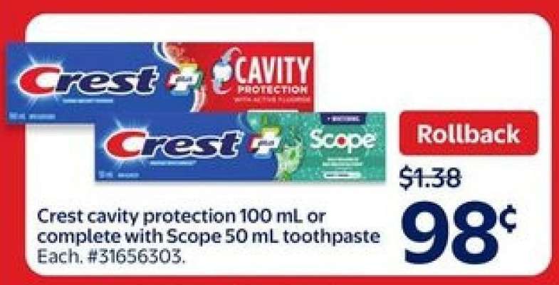 Crest Cavity Protection or Complete with Scope Toothpaste