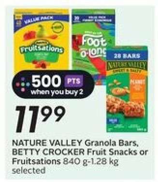 NATURE VALLEY Granola Bars, BETTY CROCKER Fruit Snacks or FRUITSATIONS